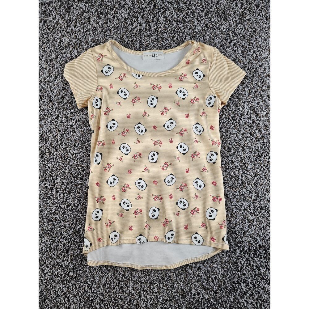 DG Dream Girl Girls Sz L Short Sleeve T Shirt Panda Bear Head Print Yellow